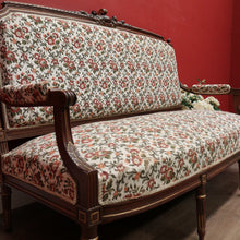Load image into Gallery viewer, x SOLD Antique French Settee, Lounge or Sofa, Walnut and Gilt Frame Rust Amber Flowers B11186