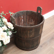 Load image into Gallery viewer, x SOLD Antique French Oak Fire Wood Bucket or Bin, Metal Bound Grape Bin, Wine Barrel B11192