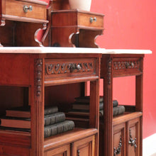 Load image into Gallery viewer, x SOLD Pair Antique French Walnut and Marble Bedside Table Lamp Tables Hall Cupboards B10845