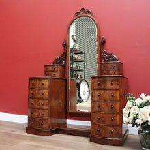 Load image into Gallery viewer, x SOLD Antique English Dressing Table Burr Walnut Cheval Mirror, Drawers Dressing Table B10742