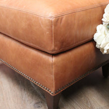 Load image into Gallery viewer, x SOLD Coco Republic Tan Leather Ottoman, Footstool, Ford Studded Ottoman Brown Birch B11006