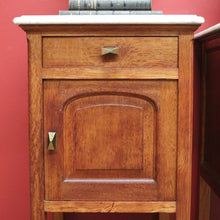 Load image into Gallery viewer, x SOLD Pair of Antique French Bedside Tables, Art Deco Oak, Marble Top Lamp Side Table B10963