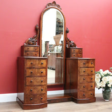 Load image into Gallery viewer, x SOLD Antique English Dressing Table Burr Walnut Cheval Mirror, Drawers Dressing Table B10742