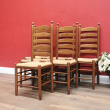 Load image into Gallery viewer, x SOLD Set of Six Antique French Ladder Back Dining Chairs or Kitchen Chairs, Rush Seat. B10943