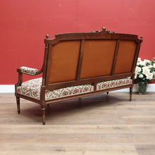 Load image into Gallery viewer, x SOLD Antique French Settee, Lounge or Sofa, Walnut and Gilt Frame Rust Amber Flowers B11186