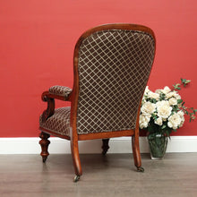 Load image into Gallery viewer, x SOLD Antique English Oak Grandfather Arm Chair Antique Oak and Fabric Scroll Armchair. B10437