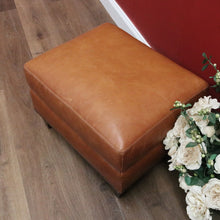 Load image into Gallery viewer, x SOLD Coco Republic Tan Leather Ottoman, Footstool, Ford Studded Ottoman Brown Birch B11006