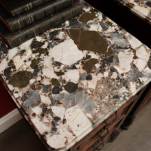 Load image into Gallery viewer, x SOLD Pair of Antique French Bedside Tables, 4 Drawer Cabinets, Lamp Tables Marble Oak. B10526