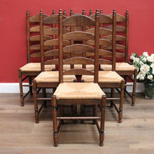 Load image into Gallery viewer, x SOLD Set of Six Antique French Dining Chairs, or Ladder Back Kitchen Chairs Cane Seat. B10938