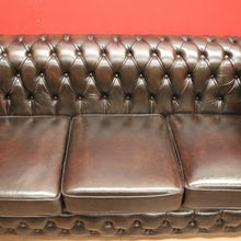 Load image into Gallery viewer, x SOLD Vintage Button Back Chesterfield Lounge, 3 Seater Deep Chestnut Brown Lounge B11206