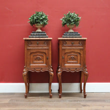 Load image into Gallery viewer, Antique French Oak and Marble Bedside Cabinet, Lamp or Side Tables, Marble Tops B11203
