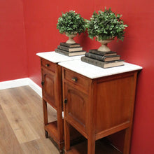 Load image into Gallery viewer, x SOLD Pair of Antique French Bedside Tables, Art Deco Oak, Marble Top Lamp Side Table B10963