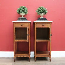 Load image into Gallery viewer, x SOLD Pair of Antique French Bedside Tables, Art Deco Oak, Marble Top Lamp Side Table B10963