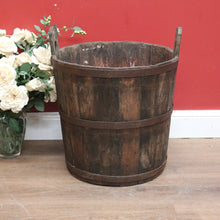 Load image into Gallery viewer, x SOLD Antique French Oak Fire Wood Bucket or Bin, Metal Bound Grape Bin, Wine Barrel B11192