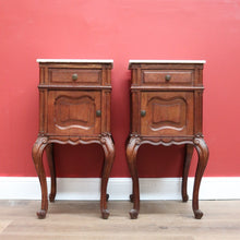 Load image into Gallery viewer, x SOLD Bedside Tables, Antique French Oak and Marble Bedside Cabinets, Lamp Table B10550