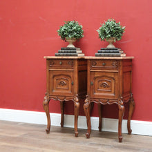 Load image into Gallery viewer, x SOLD Antique French Oak and Marble Bedside Cabinet, Lamp or Side Tables, Marble Tops B11203