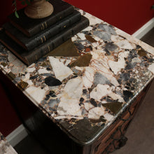 Load image into Gallery viewer, x SOLD Pair of Antique French Bedside Tables, 4 Drawer Cabinets, Lamp Tables Marble Oak. B10526