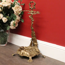 Load image into Gallery viewer, x SOLD Antique Brass Umbrella Holder Stand, Farm House Umbrella Holder Dog and Horn B10502