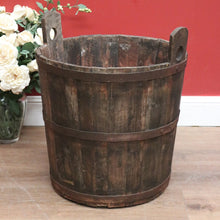 Load image into Gallery viewer, x SOLD Antique French Oak Fire Wood Bucket or Bin, Metal Bound Grape Bin, Wine Barrel B11192