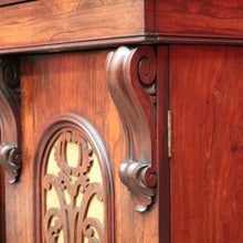 Load image into Gallery viewer, x SOLD Antique English Rosewood Sideboard Fretwork Backboard and Doors Twin Pedestals. B9851