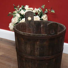 Load image into Gallery viewer, x SOLD Antique French Oak Fire Wood Bucket or Bin, Metal Bound Grape Bin, Wine Barrel B11192