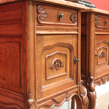 Load image into Gallery viewer, x SOLD Antique French Oak and Marble Bedside Cabinet, Lamp or Side Tables, Marble Tops B11203