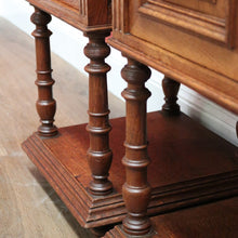 Load image into Gallery viewer, x SOLD Antique French Bedside Tables, Oak and Marble Lamp Table, Lamp Bedside Cabinets B11130