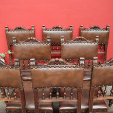 Load image into Gallery viewer, x SOLD Set of 8 Antique French Dining Chairs, Kitchen Chairs with Brass Studs to Seats. B10281