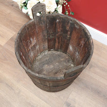 Load image into Gallery viewer, x SOLD Antique French Oak Fire Wood Bucket or Bin, Metal Bound Grape Bin, Wine Barrel B11192