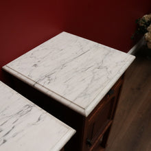 Load image into Gallery viewer, x SOLD Pair of Antique French Bedside Tables, Art Deco Oak, Marble Top Lamp Side Table B10963