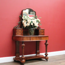 Load image into Gallery viewer, x SOLD Antique English Dressing Table, Walnut and Burr Walnut Mirror Back Dresser. B11160