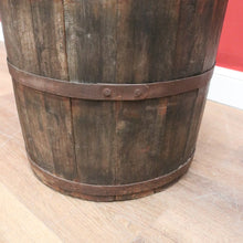 Load image into Gallery viewer, x SOLD Antique French Oak Fire Wood Bucket or Bin, Metal Bound Grape Bin, Wine Barrel B11192