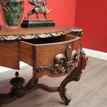 Load image into Gallery viewer, x SOLD Antique French Oak Centre Table Sofa Table, Cross Stretcher Base Table with Fleur de Lis to Apron. B10331