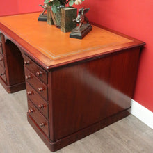Load image into Gallery viewer, x SOLD Antique English Mahogany Desk Leather Twin Pedestal Office Desk Partners Desk. B9535