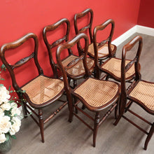 Load image into Gallery viewer, x SOLD 6 English Beech and Cane Chairs, Antique Dining or Kitchen Chairs Cane Seats. B10403