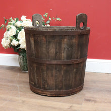 Load image into Gallery viewer, x SOLD Antique French Oak Fire Wood Bucket or Bin, Metal Bound Grape Bin, Wine Barrel B11192