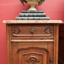 Load image into Gallery viewer, x SOLD Antique French Oak and Marble Bedside Cabinet, Lamp or Side Tables, Marble Tops B11203