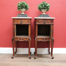 Load image into Gallery viewer, x SOLD Pair of Antique French Oak and Marble Top , Bedsides Lamp Tables Bedside Cabinet. B11215