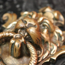 Load image into Gallery viewer, x SOLD Antique French Brass Door Knocker, Antique Brass Lion's Head, Dragon Ring Handle B10768