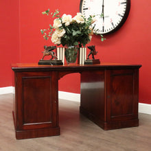 Load image into Gallery viewer, x SOLD Antique English Mahogany Desk Leather Twin Pedestal Office Desk Partners Desk. B9535