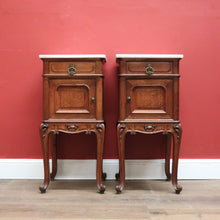 Load image into Gallery viewer, x SOLD Pair of Antique French Oak and Marble Top , Bedsides Lamp Tables Bedside Cabinet. B11215