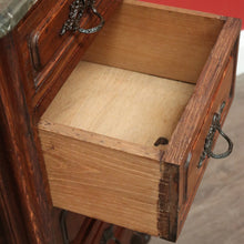 Load image into Gallery viewer, x SOLD Pair of Antique French Bedside Tables, 4 Drawer Cabinets, Lamp Tables Marble Oak. B10526