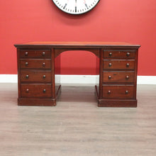 Load image into Gallery viewer, x SOLD Antique English Mahogany Desk Leather Twin Pedestal Office Desk Partners Desk. B9535