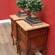 Load image into Gallery viewer, x SOLD Antique French Oak and Marble Bedside Cabinet, Lamp or Side Tables, Marble Tops B11203