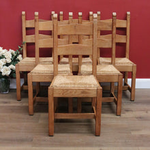 Load image into Gallery viewer, x SOLD Set of 6 French Chairs, 6 Antique Oak and Rush Seat Dining Chairs Kitchen Chairs B10936