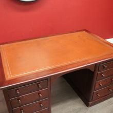 Load image into Gallery viewer, x SOLD Antique English Mahogany Desk Leather Twin Pedestal Office Desk Partners Desk. B9535
