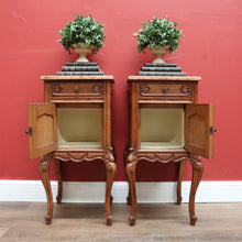 Load image into Gallery viewer, x SOLD Antique French Oak and Marble Bedside Cabinet, Lamp or Side Tables, Marble Tops B11203