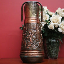 Load image into Gallery viewer, x SOLD Antique Copper and Brass Coal Scuttle, Umbrella Walking Stick Holder Doorstop. B10118