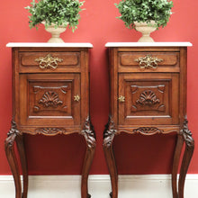Load image into Gallery viewer, x SOLD Pair of Antique French Oak and Marble Top, Bedside Cabinet Bedsides Lamp Tables B11214