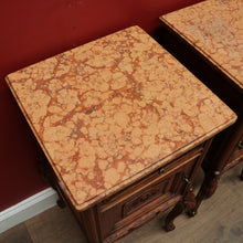 Load image into Gallery viewer, x SOLD Antique French Oak and Marble Bedside Cabinet, Lamp or Side Tables, Marble Tops B11203
